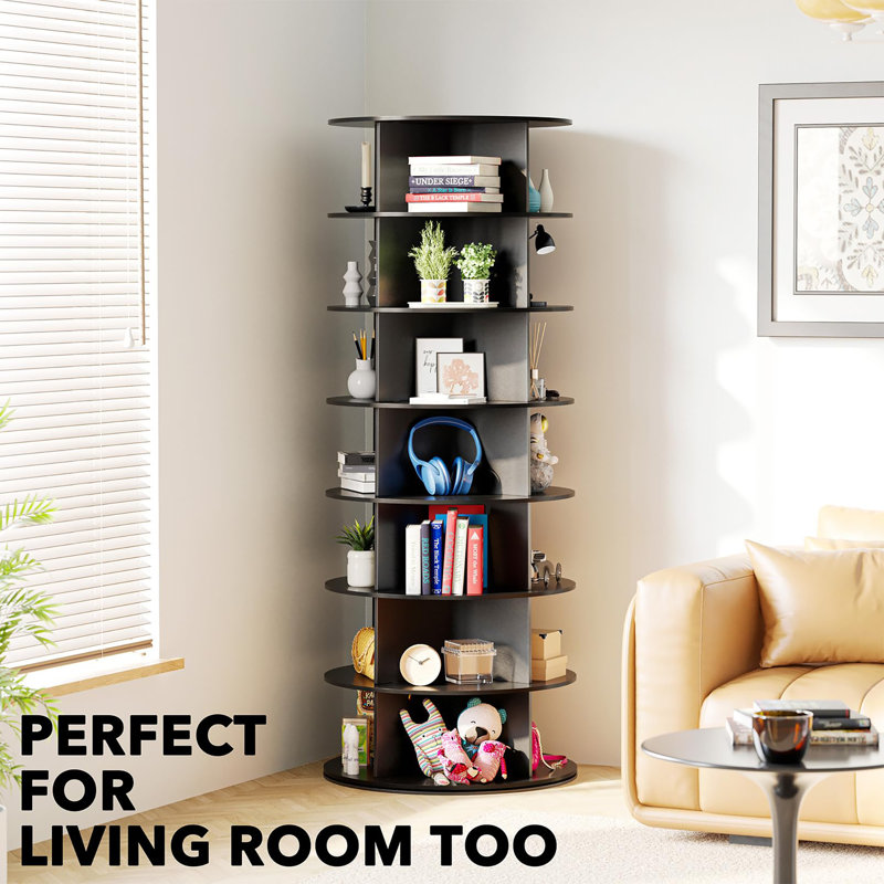 7-Tier 360° Rotating Shoe Rack Tower, Spinning Lazy Susan Shoe Storage Carousel for Closet Entryway, Black