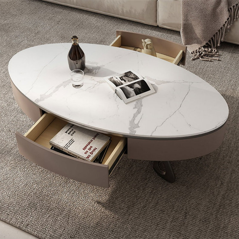 Table basse ovale en acier inoxydable brun, Brun, H 15,75 po x L 47,24 po x l 27,56 po