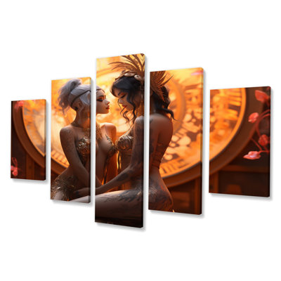Divine Love Sensual Goddess Couple Kissing - Couple Wall Art Print - 5 Panels