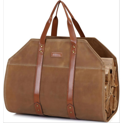 16oz Waxed Canvas Firewood Tote – Heavy Duty, Double Reinforced Straps for Camping & Fireplace
