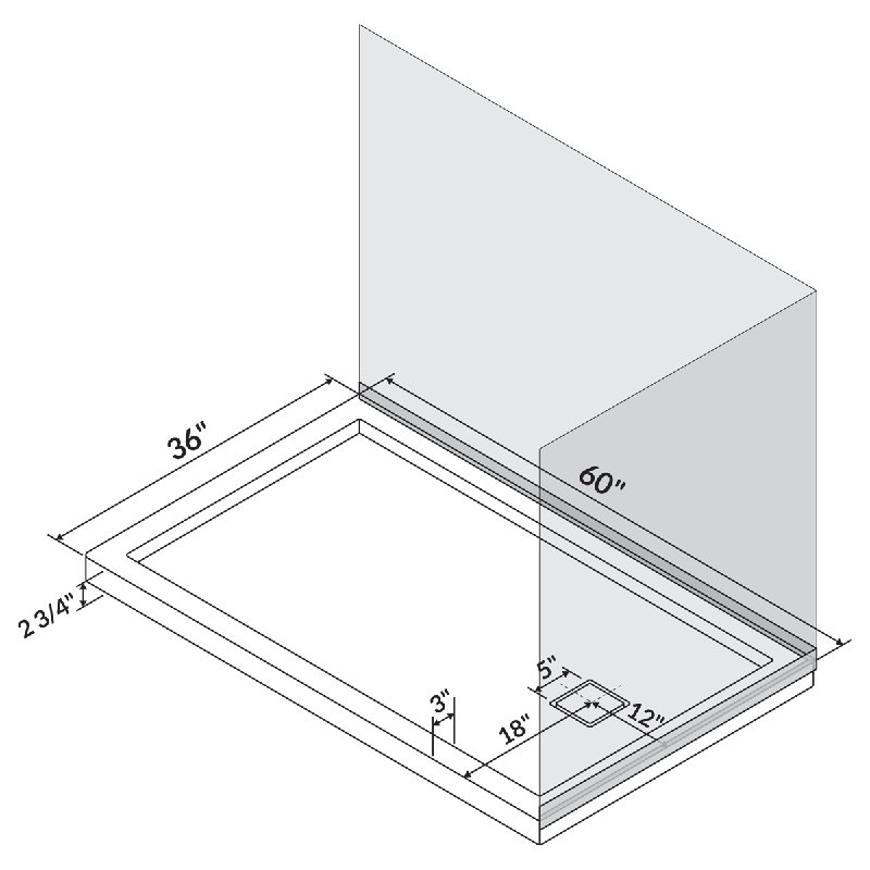 60'' White Acrylic Rectangular Double Threshold Shower Base