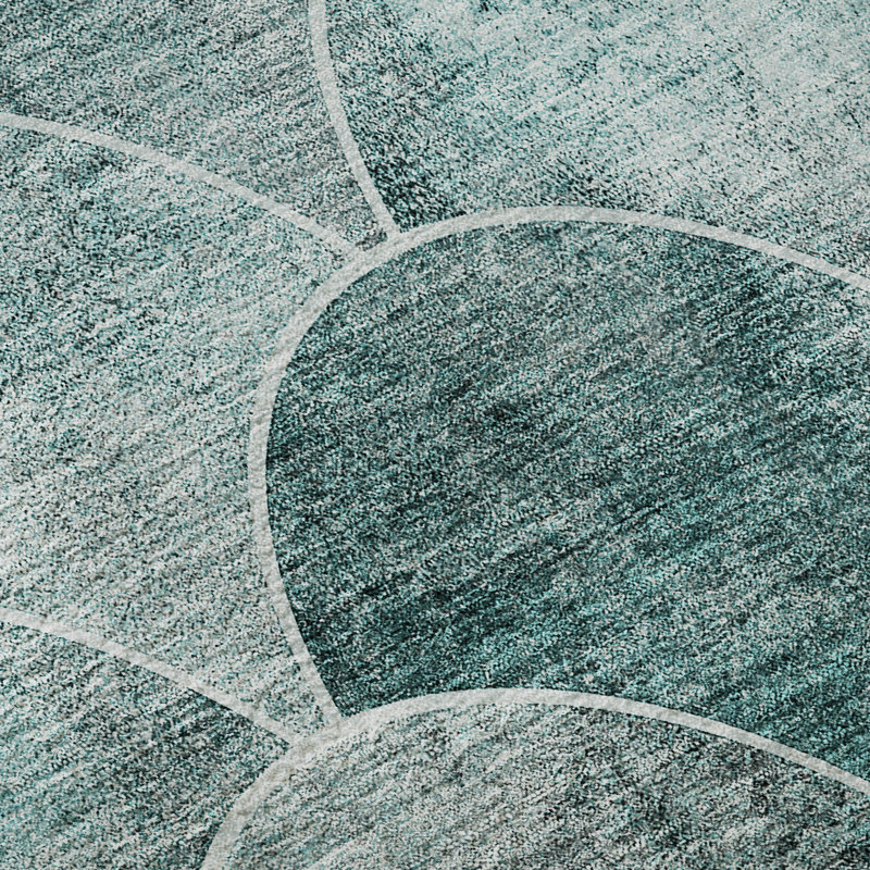 Teal Washable Synthetic Geo Pattern Rug - 2'3" x 7'6"