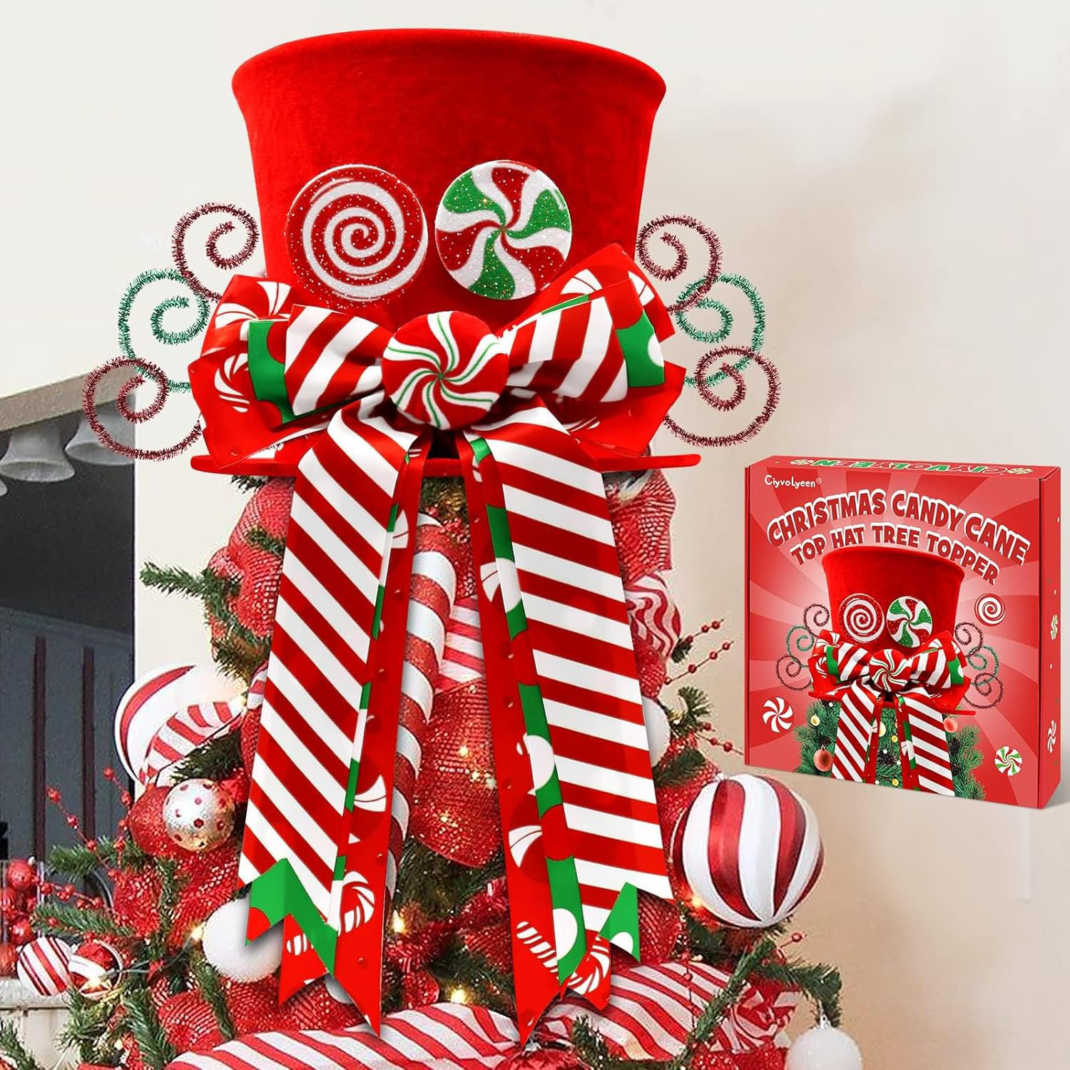 https://assets.wfcdn.com/im/08610308/compr-r85/2628/262812384/christmas-candy-canes-tree-topper-featuring-a-red-and-green-peppermint-candy-style-bow-with-streamers-and-lollipop-trim.jpg
