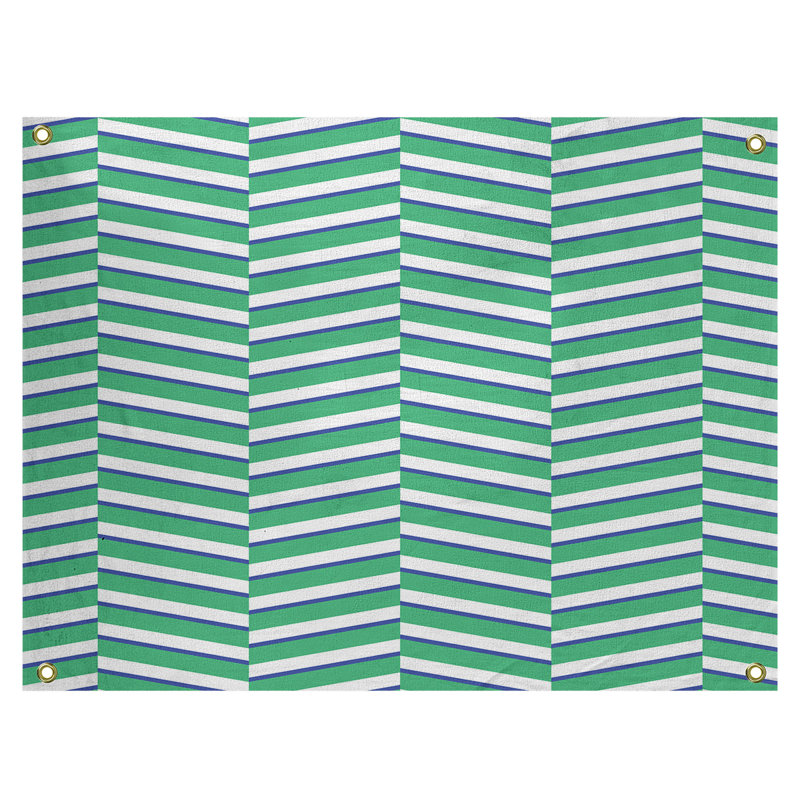 Jaya Polyester Tapestry, 59" H x 80" W, Green/Navy Blue/White