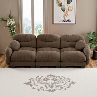 Canapé ergonomique moelleux en chenille 3 places avec dossier plissé
