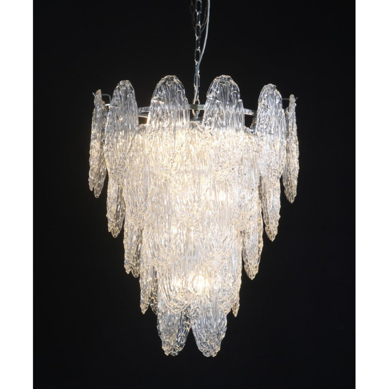 Lustre à 13 lumières en acier Murana, Argent antique, Fumée, 48” Length x 48” Width x 50” Height