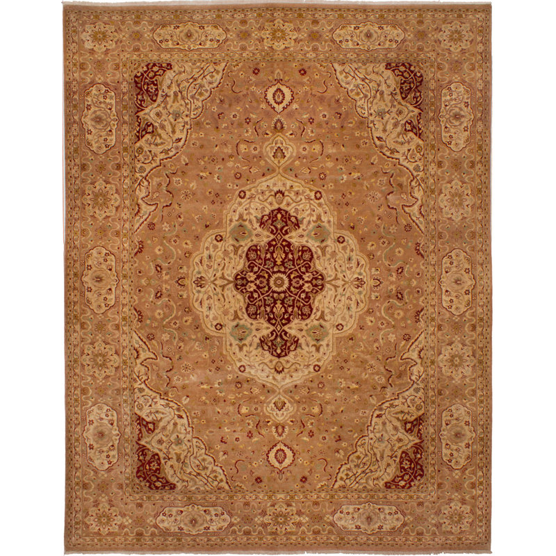 Tapis unique en laine noué à la main brun clair et brun style Oushak des années 2010 de 9 pi 2 po x 11 pi 9 po Quinneshia