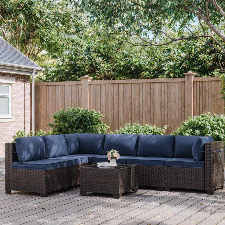 Modern Outdoor Sectional With Rattan And Cushions Weather Resistant