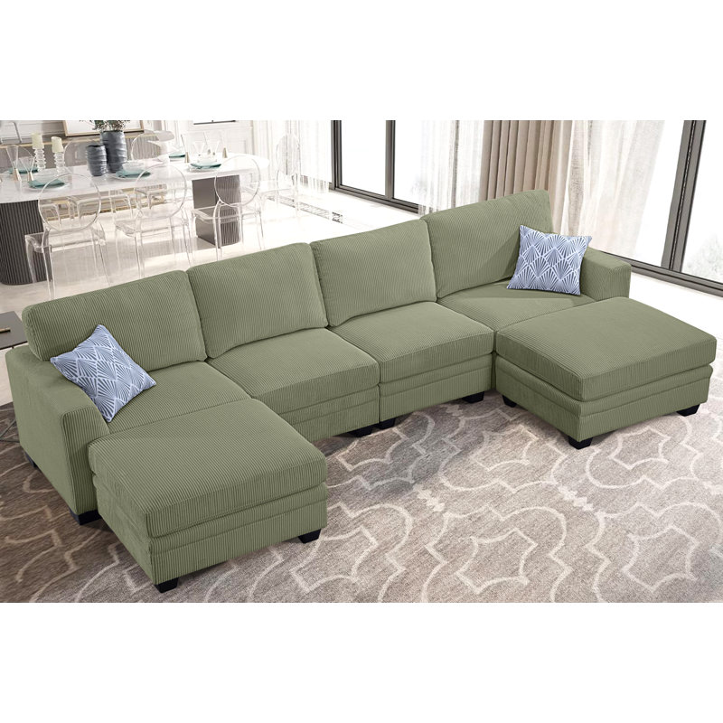 Canapé modulaire en U Kescha, Velours côtelé vert