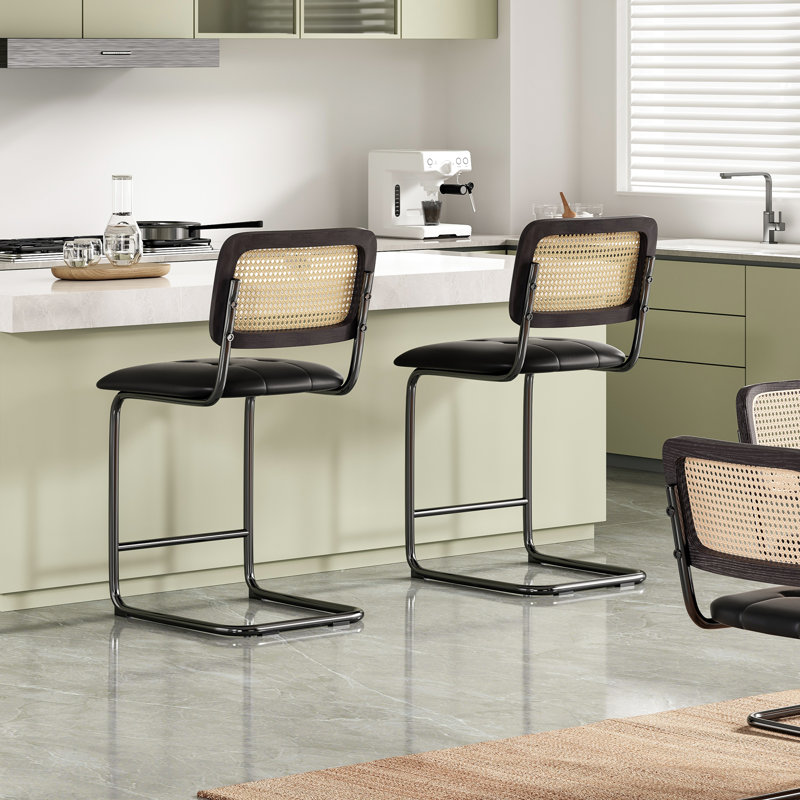 Baur Upholstered Counter Stool with Metal Frame, Counter Stool (24" Seat Height), Black, Black