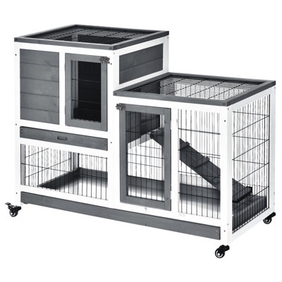 Solid Wood Cage With Wheels And Removable Foraging , Grey Small Pet Divider,