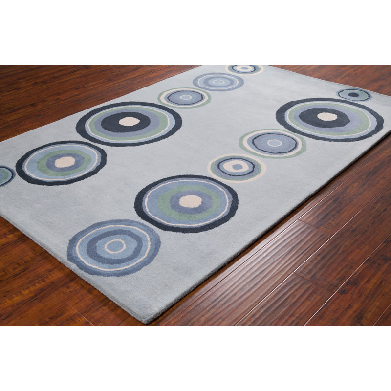 Tapis bleu sarcelle, bleu et bleu marine en laine touffeté à la main Millwood