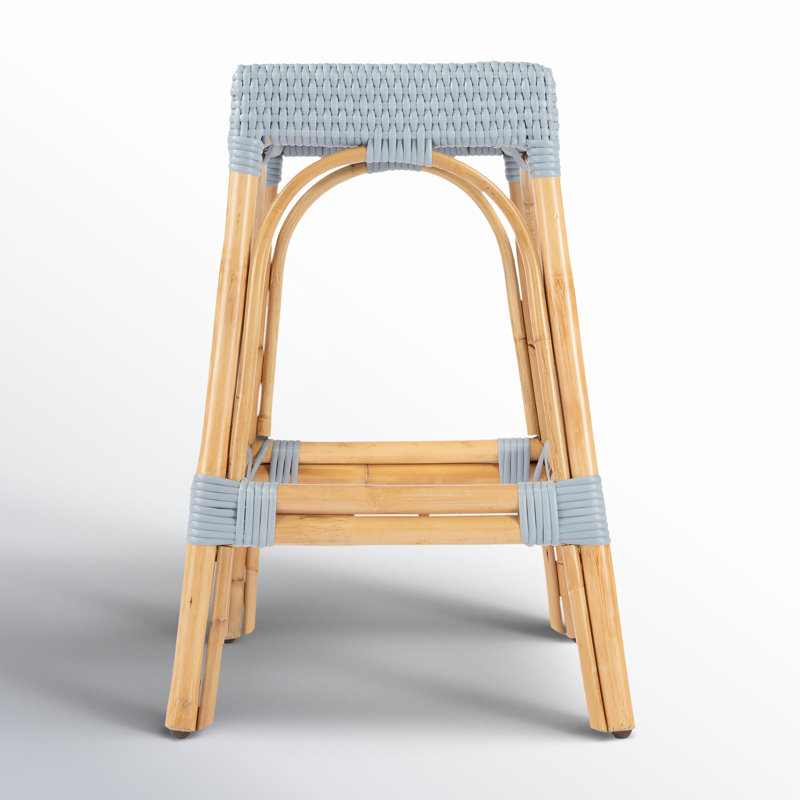Robias Rattan Bar & Counter Stool, Baby Blue/ Natural Rattan Frame, Counter Stool (24.5" Seat Height)