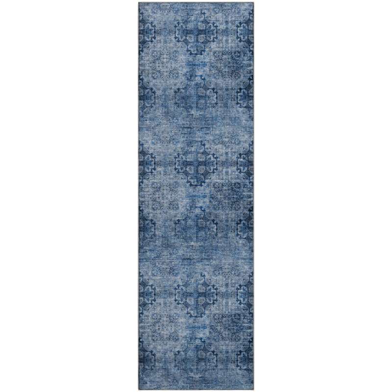 Premium Machine Washable Cerrito AMF557 Navy Rug, Runner 2'3" x 7'6"