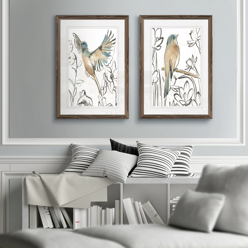 «Songbird Meadow III» par Vincent Van Gogh - ensemble de 2 cadres photo, H 20 po x l 17 po, Érable