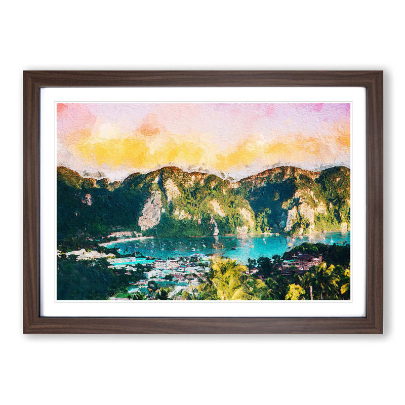 Phi Phi Islands in Thailand - Picture Frame Painting Print on MDF, 48cm H x 65cm W x 2cm D, Walnut Framed