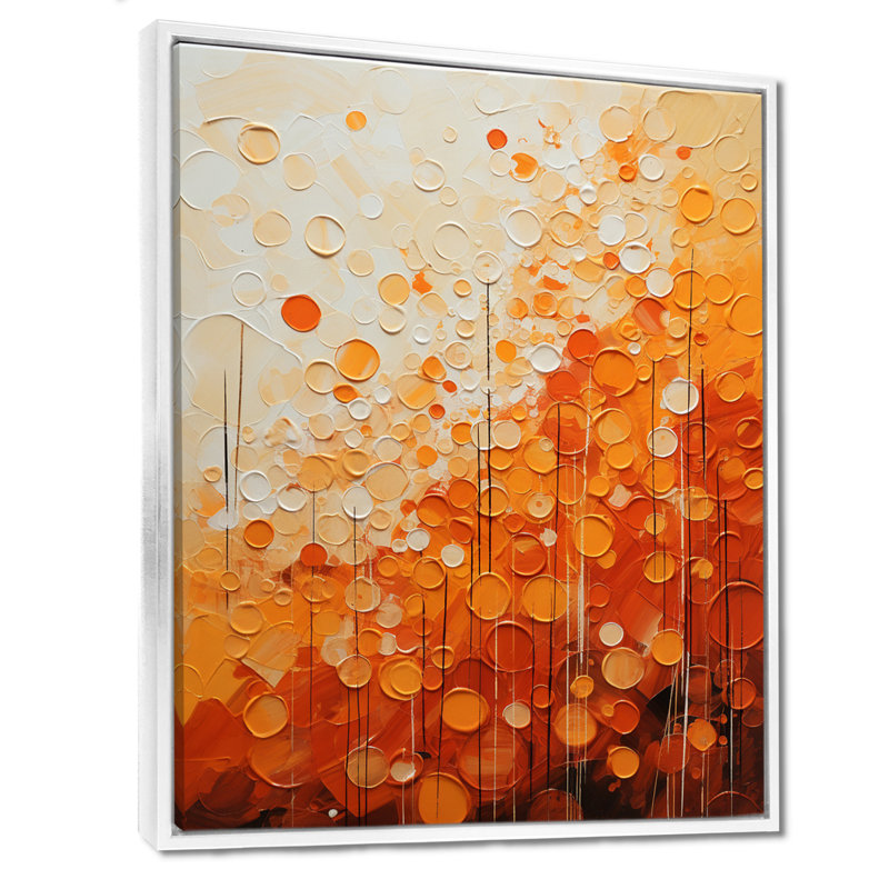 «Tangerine Tango IV», art abstrait sur toile, H 20 po x l 12 po x P 1 po, Cadre flottant blanc