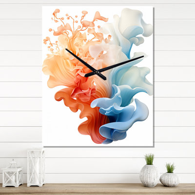 Contemporary Abstract Waves Orange And Blue III - Abstract Liquid Ink Wall Clock