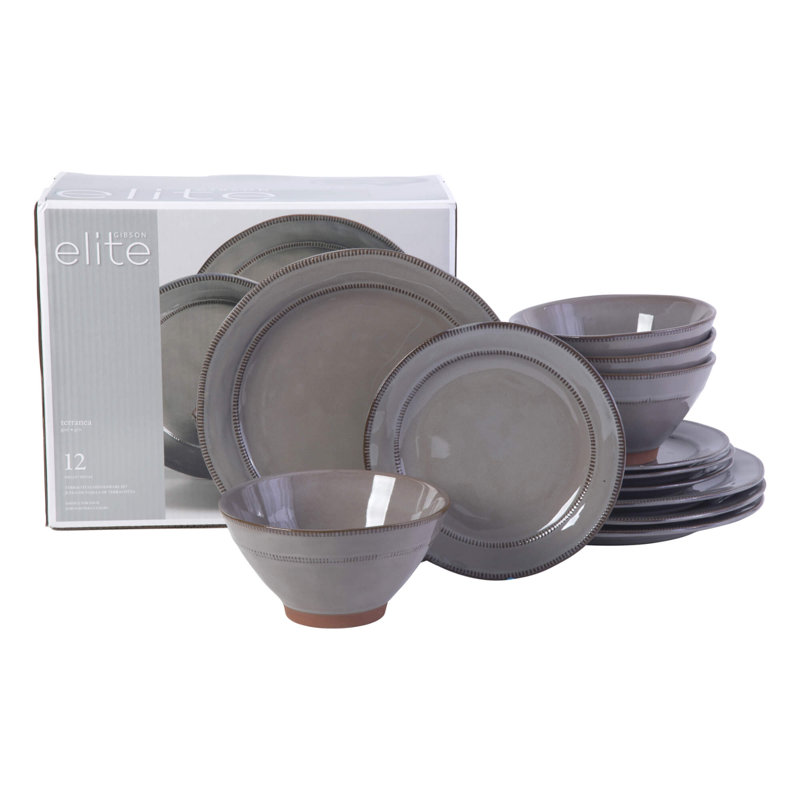 Service de table 12 pièces Gibson Elite Terranea, terre cuite, Gris