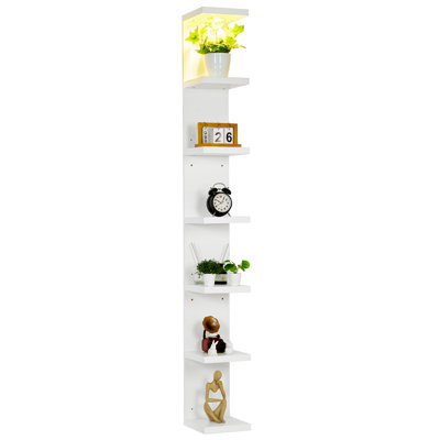 Superior LED Floating Wall Shelf – 7-Tier White Display Rack with Remote, Space-Saving Wall Mounted Storage for Retail, Living Room, Bedroom, Entryway – Modern Organizer, 25x23.5x195cm, 7 layers