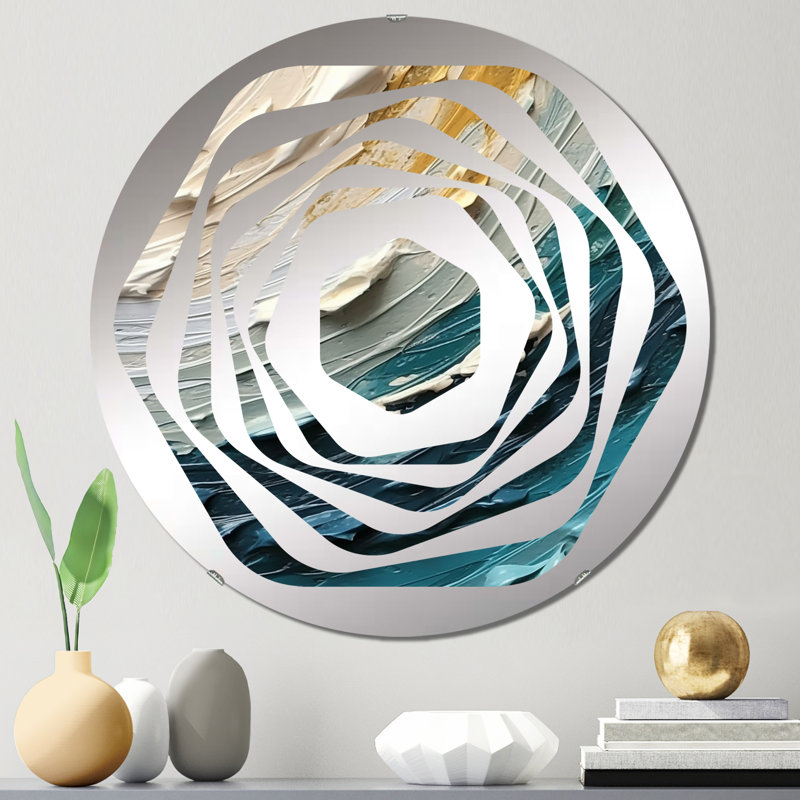 Miroir décoratif bleu sarcelle crème et surréaliste II - Amorphe, 23,6 po x 23,6 po