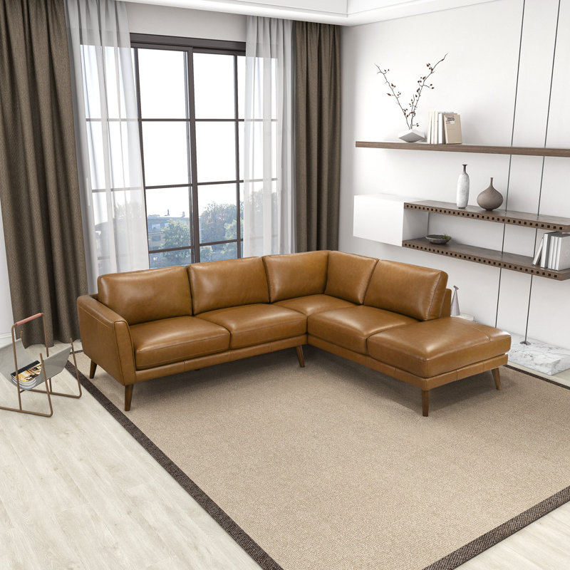 Lewter Leather Sectional Sofa Chaise, Right Hand Facing, Tan Leather