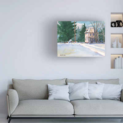 Wrapped Canvas Wall Art - Stephen Calcasola  'Enfield Colonial in a Winter Storm' Wall Art for Living Room, Bedroom, or Office Décor  - 18x24