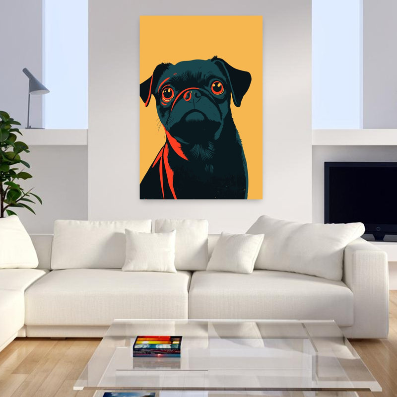 «Curious Pug Gaze», art mural moderne, H 48 po x l 32 po