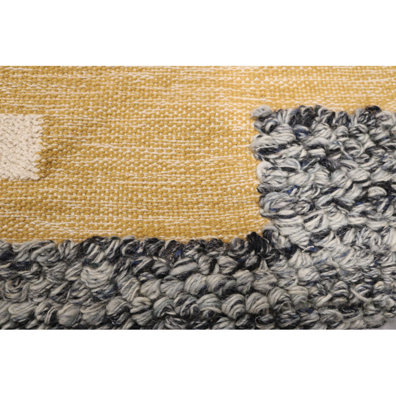 Applique murale en laine et coton macramé avec tringle incluse, Noir / Brun / Jaune, H 45 po x l 24 po