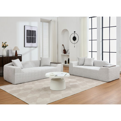Gray Boucle For Relaxation - 3 Seater And 2 Sofas With End Table Living Room Furniture