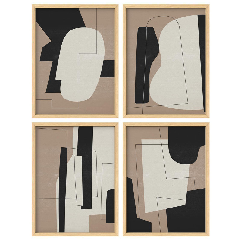 "Neutre, formes abstraites, illustrations, détente, décoration murale moderne et minimaliste", 4 pièces, Blanc
