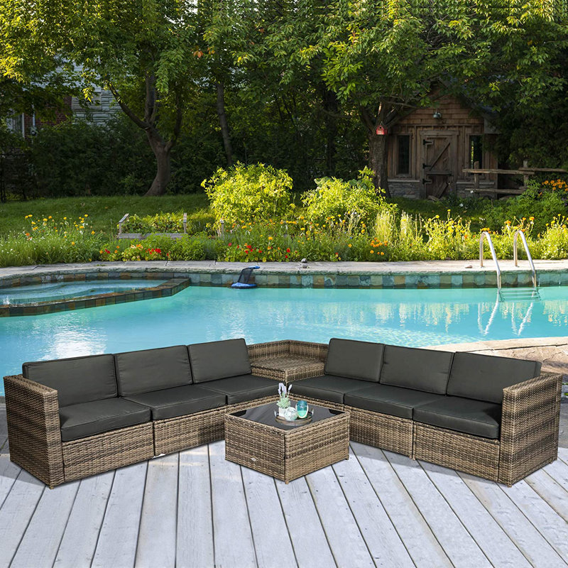 Gennett 8 Pieces Outdoor PE Rattan Sofa Set with Cushions Mixed Brown