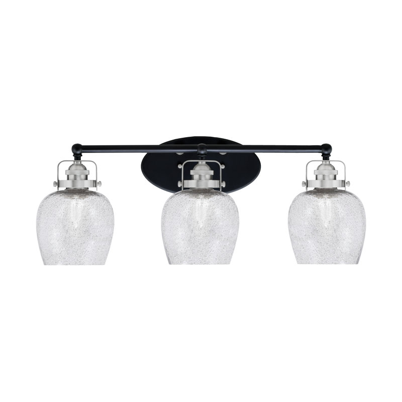 Barre d'éclairage de salle de bain 3 lumières avec verre à bulles 6 "Easton, Noir mat/nickel brossé