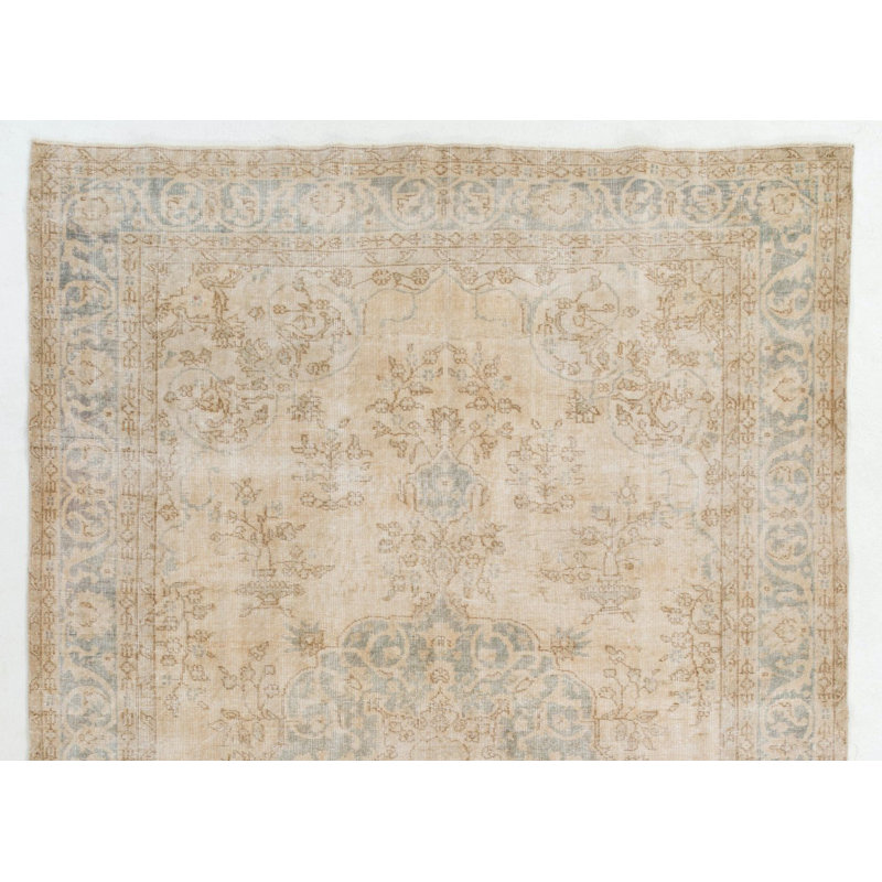 Tapis noué à la main à motif médaillon rétro de couleur neutre