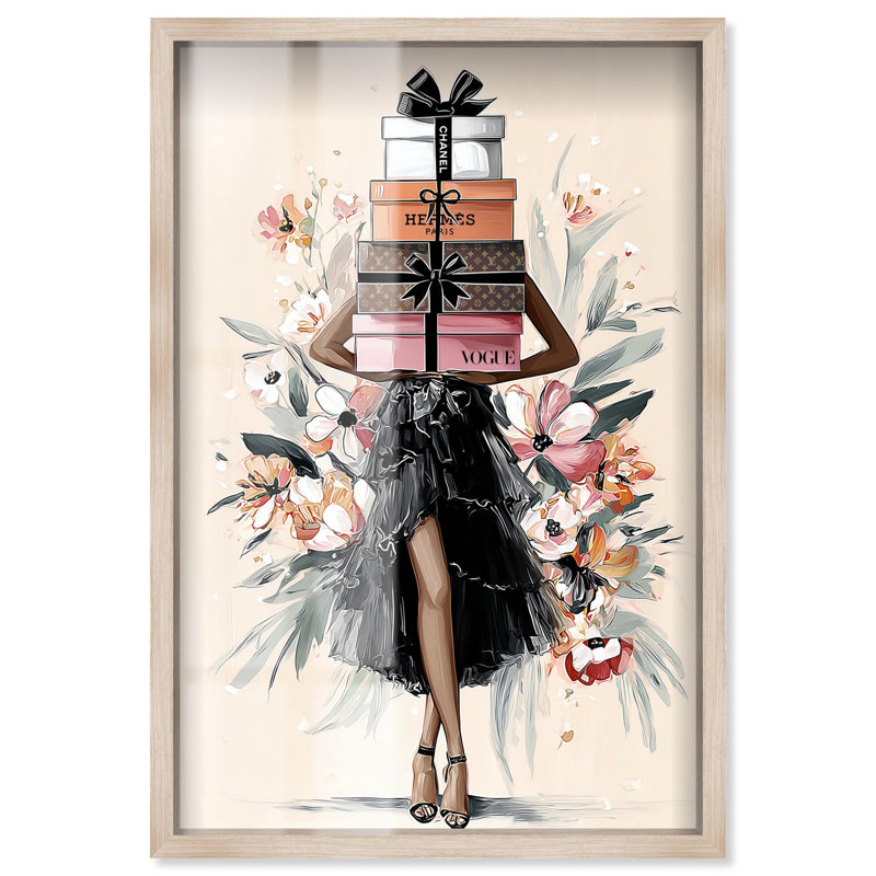 «Her Blossoming Gift Stack Shadowbox Print» par Art Remedy, cadre blond, 25 x 37, H 37 po x l 25 po, Cadre blond