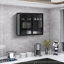 Armoire murale moderne 27,56 po à deux portes en verre avec rangement à trois niveaux pour le hall d'entrée, salle de bain, noir-106943085