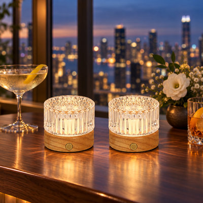 Rechargeable Crystal LED Mini Table Lamps, 3-Color Dimmable Cordless Night Lights