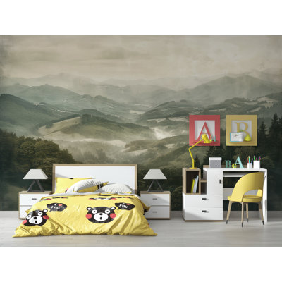 Forest Valley Wall Mural – Misty Mountain Landscape Wallpaper For Living Room Or Kids Room