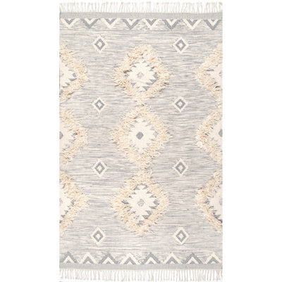 Tapis gris clair en laine noué à la main Joyden Southwestern