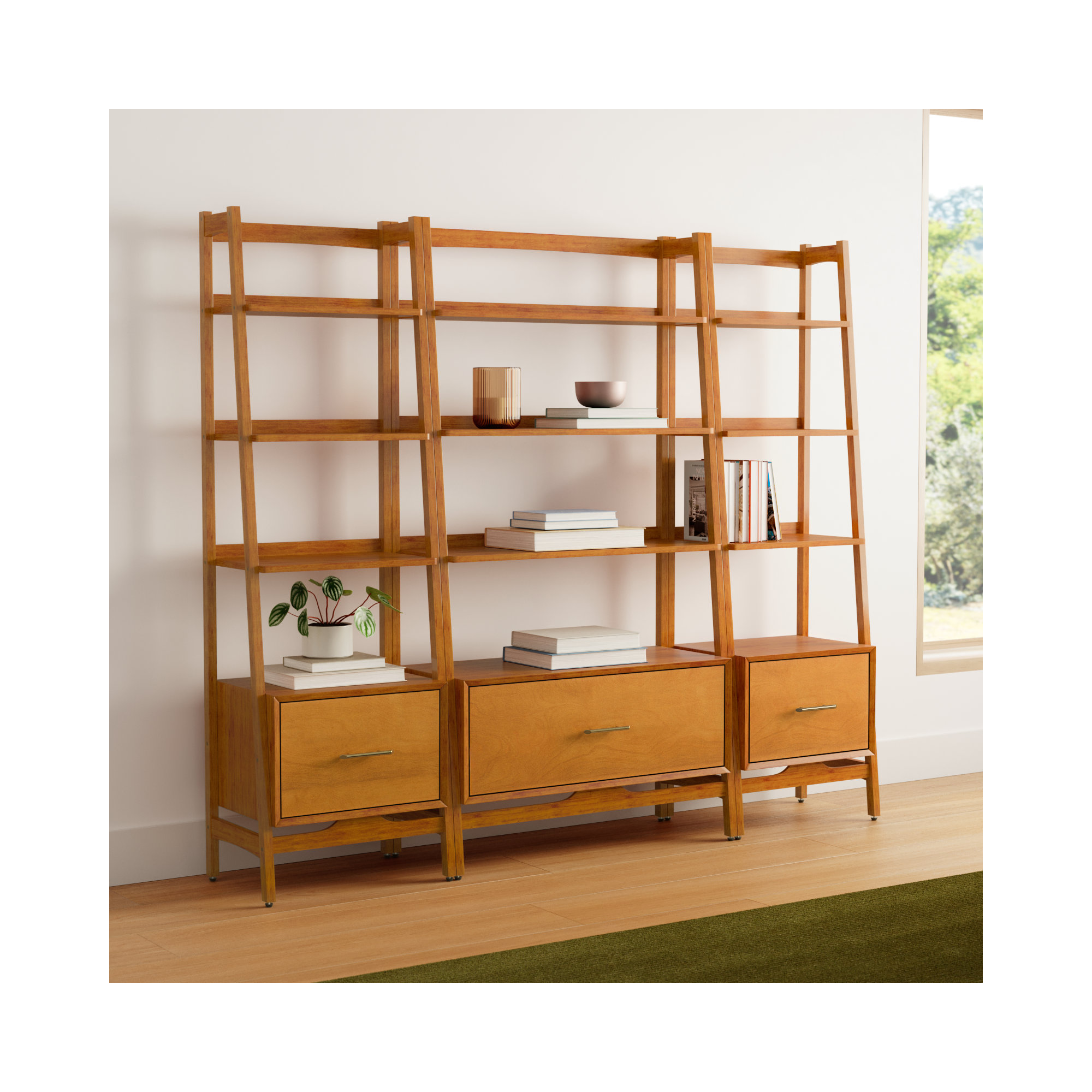 Stiles Wide Ladder Bookcase, Caramel