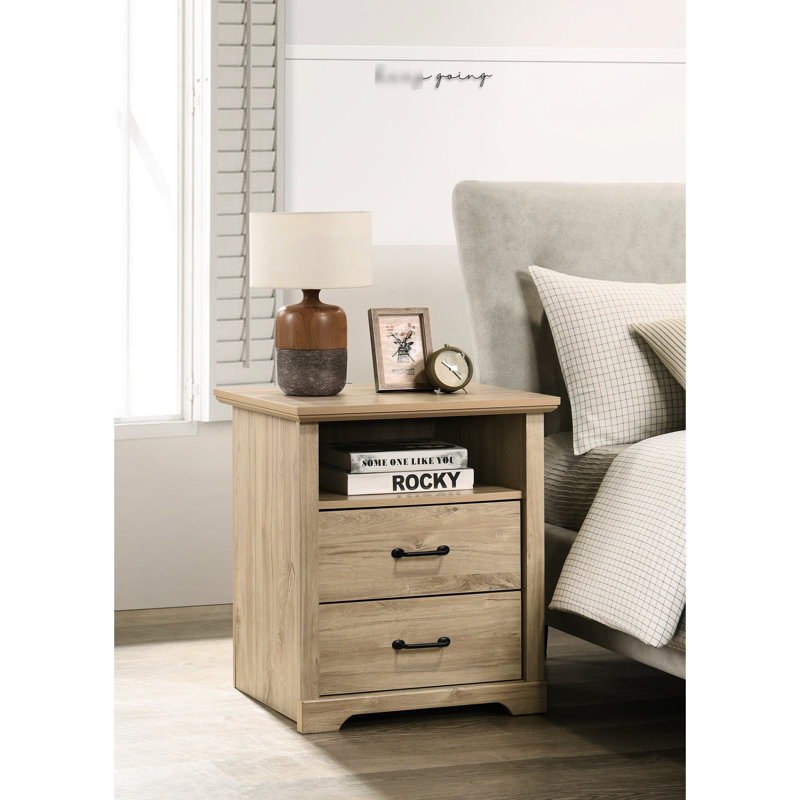 Table de chevet 22W Oak 2 pour rafraîchissement de chambre à coucher avec et -c, rangement à tablette ouverte, table de chevet à chargement par le haut de 35 lb, tablette intégrée, chargement à 30 tiroirs