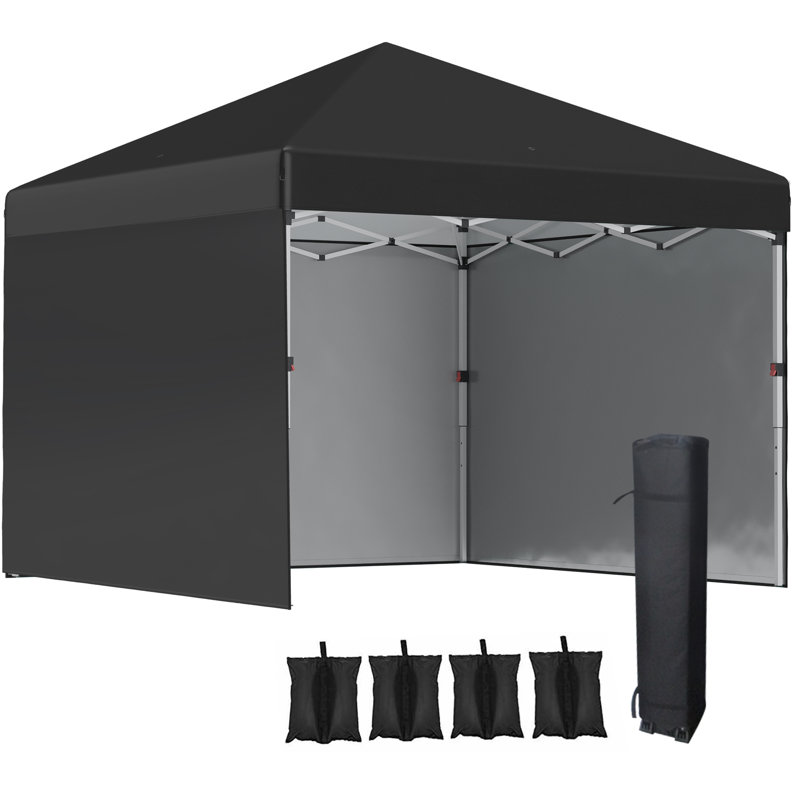 Outsunny 3 x 3 m Pop Up Gazebo with 3 Sidewalls, Wheeled Bag, Black