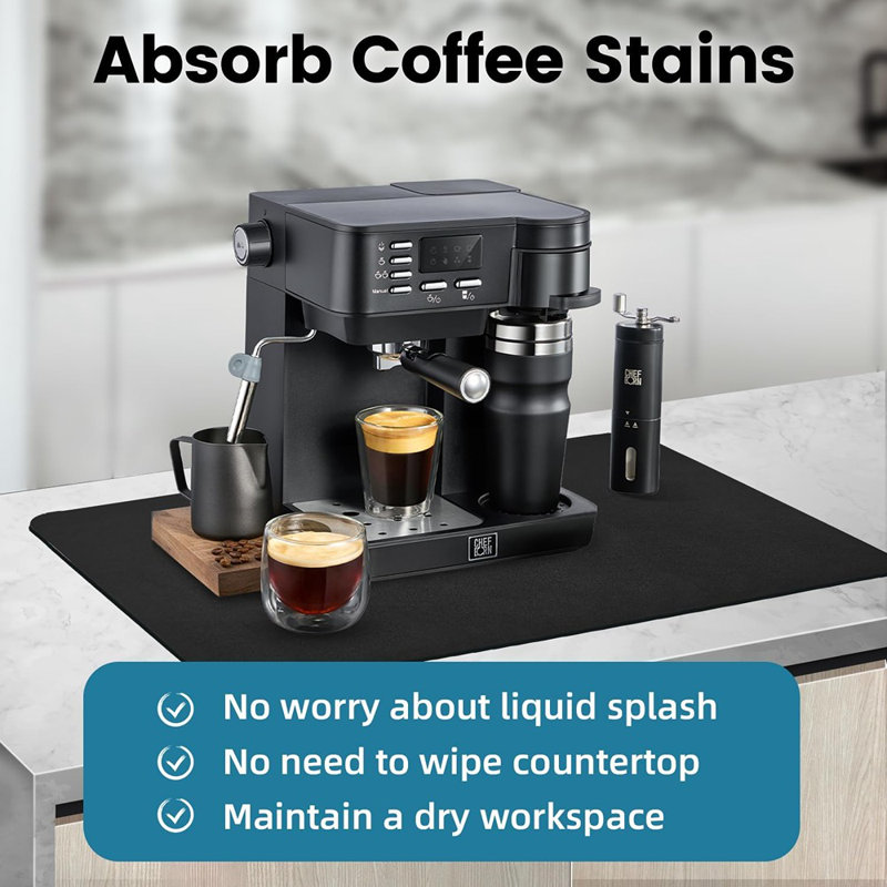 Tapis à café - noir - grand, absorbant, antidérapant pour comptoir pour machine à espresso et cuisine