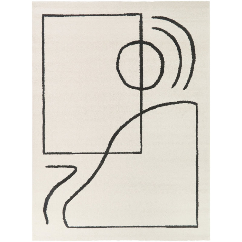 Dorrien Cream/Black Abstract Geometric Area Rug, 7'10" x 10'