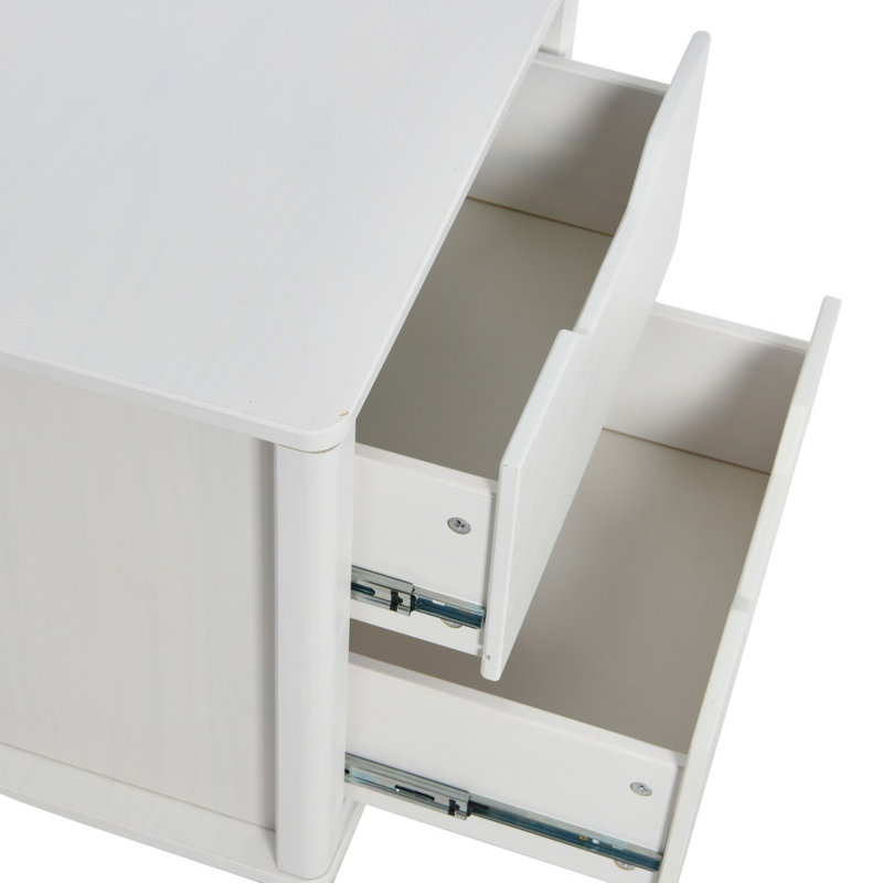 Table de chevet moderne en bois massif avec 2 tiroirs de rangement Yume, Blanc