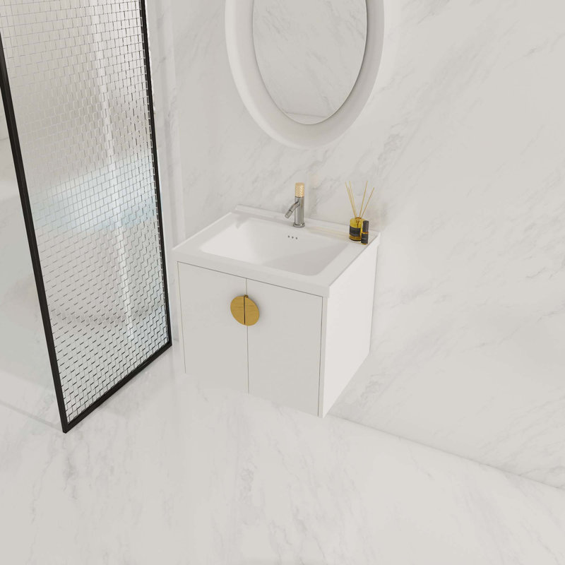 Meuble-lavabo à fermeture en douceur avec lavabo, Blanc, 24"