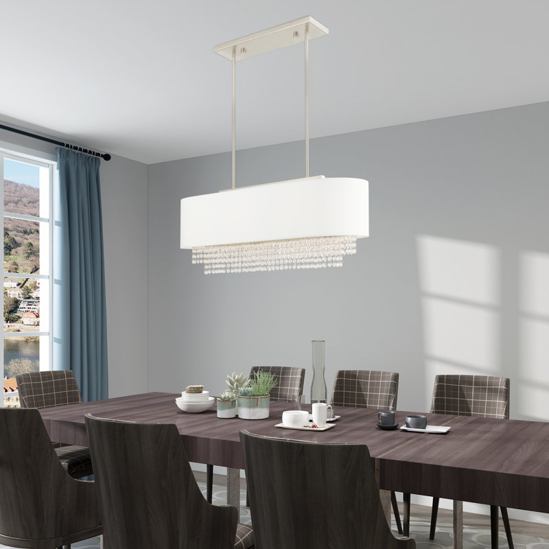 Claudelle 3 - Light Dimmable Kitchen Island Square / Rectangle Chandelier, Off White, Brushed Nickel
