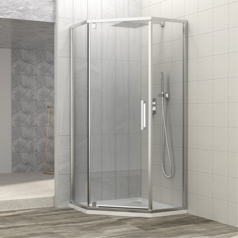 Cabine de douche à charnière néo-angle à demi-cadre l 34-1 / 8 "x H 72", 5/16 "(8mm), chrome