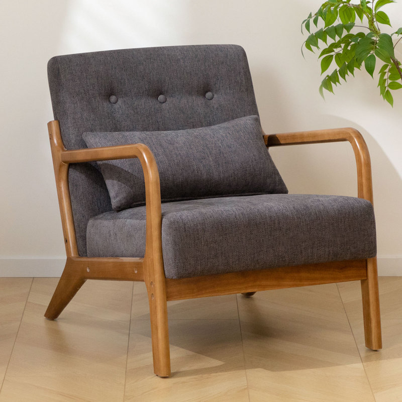 Walthill 63 cm Modern Scandinavian Solid Wood Armchair, Dark Grey, Linen Blend