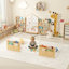 Cadre de lit simple pour enfants avec rangement à double couche, lit de plancher en métal à profil bas avec garde-corps de sécurité complet, table de chevet réversible, blanc, sans lattes incluses